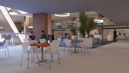 3d rendering of the interior of a technology center - chairs internal space