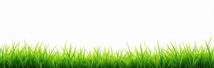 Obraz premium Fresh green grass isolated on white background. Lush turf lawn for eco themes. Spring, summer meadow texture border. Symbolizes growth, freshness, garden beauty in outdoor landscape.