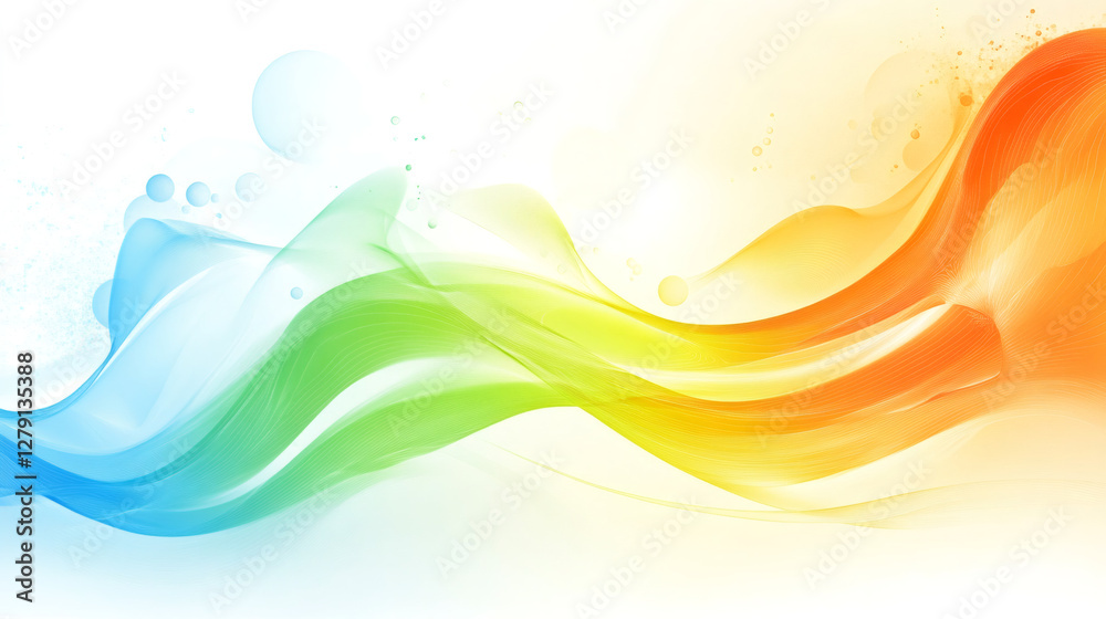 Poster Vibrant waves flowing in dynamic curves, presenting energetic color spectrum with fluid movement and seamless color transitions