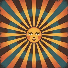 summer retro background with run ray elements. Vector orange sun rays and sunburst backdrop background. Sunbeam sunrise burst illustration with spiral sunray and striped pattern
