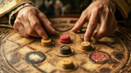 Chinese board game hands of the player close view