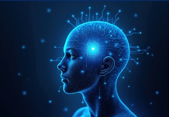 Digital Illustration of a Human Head with Integrated Circuitry