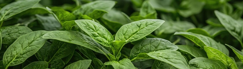 Obraz premium Fresh Spinach Leaves Close-Up in Natural Light Showcasing Green Color and Texture of Leafy Vegetables
