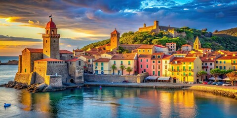 Collioure France Documentary Photography AI Art, Coastal Town, French Riviera, History, Architecture, Light, Blue