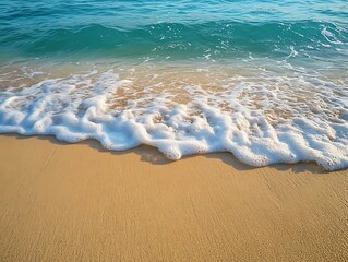 Soft waves gently lapping on a sandy beach.