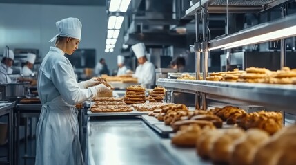 Arafed bakers skillfully create doughnuts and pastries in a bustling kitchen, showcasing their expertise and dedication to baking excellence.