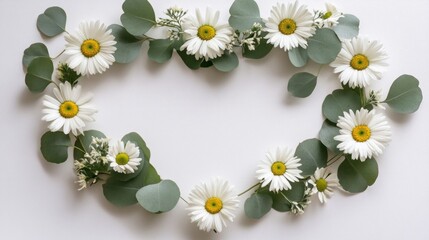 Obraz premium Floral Heart Frame with Daisies and Eucalyptus