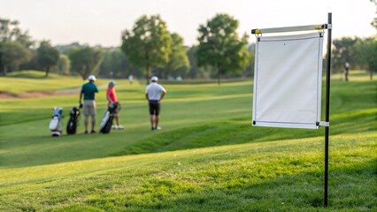 Golf Course with Blank Flag: Players in Scenic Outdoor Setting