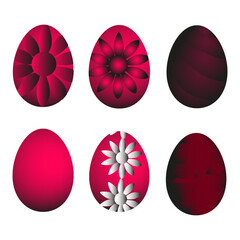 Set of six Easter eggs. Easter set of raspberry and dark raspberry and burgundy colors
