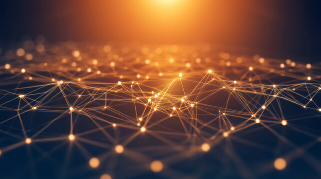Glowing nodes and lines create a complex network, representing connections, data flow, and the digital landscape