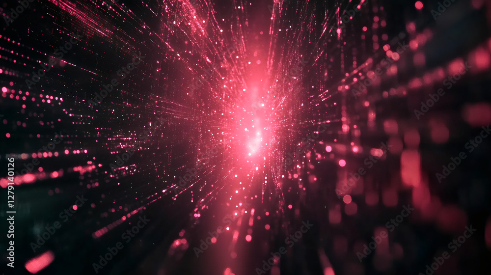 Leinwandbilder Pink particles moving fast through digital space creating a futuristic bokeh effect, perfect for technology or science fiction themes
