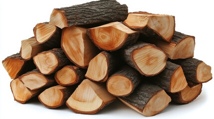 pile of cut wood logs with visible bark and smooth ends, perfect for firewood or decoration