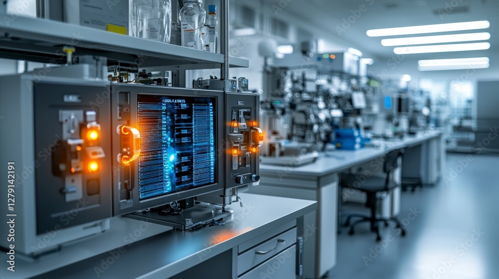 Fototapete Digital security system with glowing locks for laboratories high-tech environment captivating viewpoint
