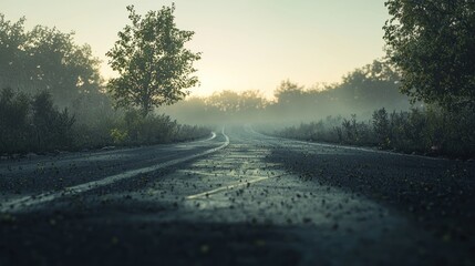 Misty Morning Road: A Serene Journey Through Nature's Embrace