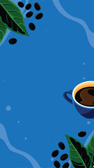 Create a vector illustration of a steaming coffee mug encircled by coffee beans, cinnamon sticks, and a few marshmallows.  The style should be warm and inviting.