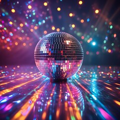 Obraz premium Vibrant Disco Ball with Colorful Lights – Retro Party Aesthetic