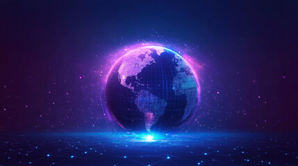 Obraz premium Digital globe illuminating worldwide network connections, representing technological innovation and global communication infrastructure