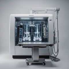 A modern X-ray machine with a sleek interface, clear details, white background.