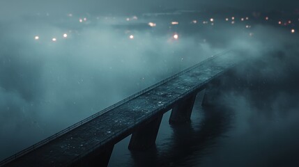Misty Bridge at Night: A Solitary Structure Reaching into the Fog
