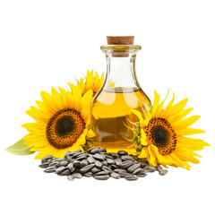 sun flower oil with sunflower and sunflower seed on a transparent background