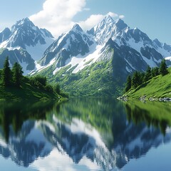 Fototapeta premium Scenic Alpine Wilderness Mountain Peaks Clear Waters Greenery Natural Beauty