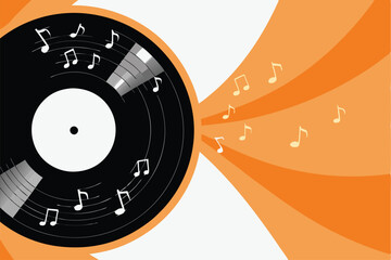 Obraz premium A vibrant vinyl record spins, emitting musical notes that flow outward in a dynamic swirl of color and energy. Detailed, high-resolution image.