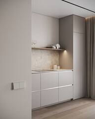 Elegant contemporary beige kitchen room interior .3drender. Modern interior design.