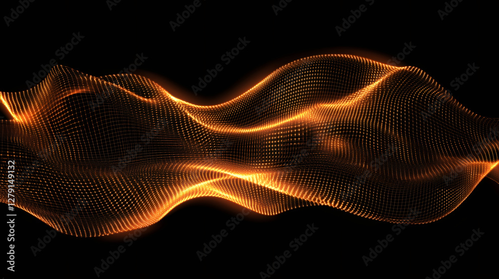 Poster luminous wavy dotted pattern glowing against dark backdrop, conveying digital energy and dynamic mot