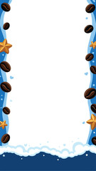 Design a whimsical banner showcasing coffee beans creatively arranged to form fun, playful shapes and designs.  Include vibrant colors.