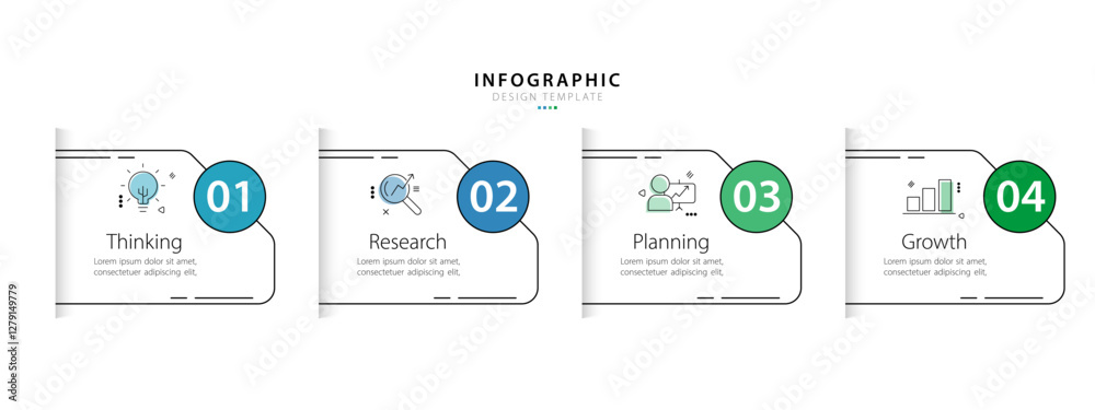 Poster timeline infographic template. 4 step timeline journey, calendar flat simple infographics design tem