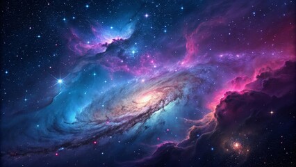 Cosmic Spiral Galaxy Digital Art, Nebula, Stars, Purple and Blue Hues, Space Fantasy, Astrophotography Space art, Galaxy