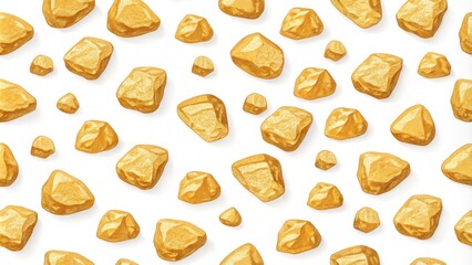Gold Nugget Seamless Pattern Digital Illustration, Scattered Composition, Rich Texture, Precious Stones Gold, Nuggets