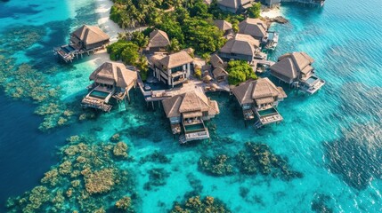 Obraz premium Luxurious Overwater Bungalows Tropical Island Paradise
