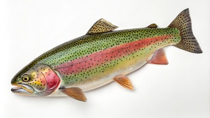 Naklejka premium Rainbow Trout High-Angle Close-up Composition, Vibrant Colors, Detailed Scales, Fish Art, Trout Photography Rainbow Trout, Fish Art, Wildlife Photography