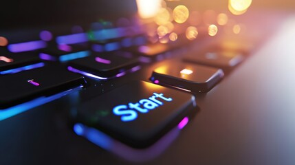 Illuminated Keyboard Start Button Ready To Begin