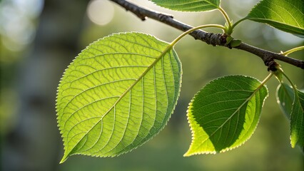 Fototapeta premium Sunlit Leaf Macro Detailed Veins, Backlit Composition, Nature Photography, Green Foliage Nature Photography, Leaf Macro