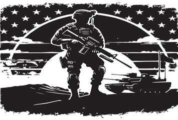 Military vector illustration army combat. Soldiers in action poses.