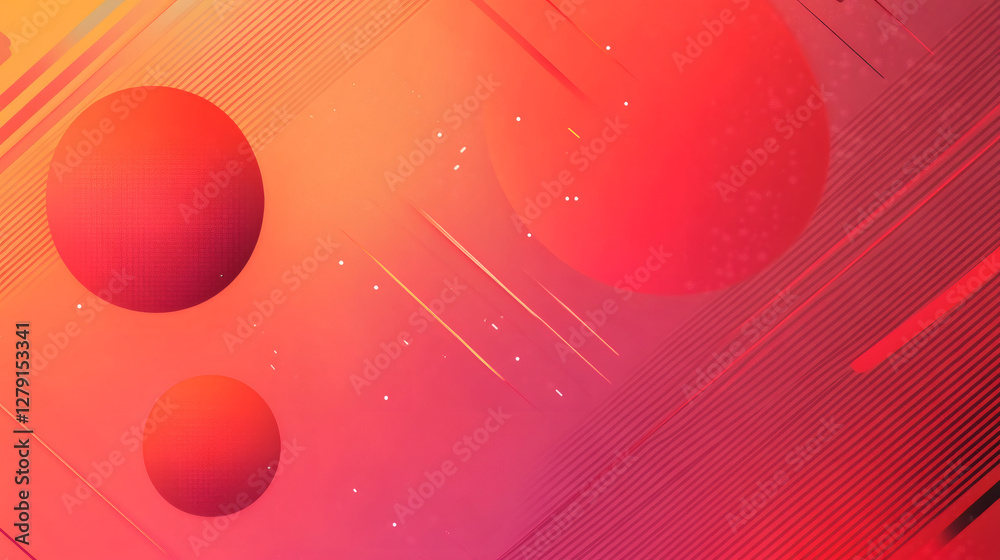Poster Modern abstract design presenting vibrant red-orange gradient background with interconnected circles and dynamic linear elements