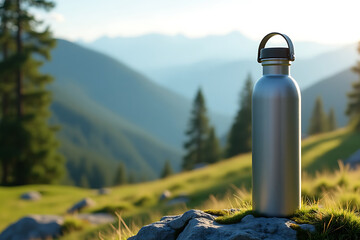 Stainless Steel Drinking Bottle in the Mountains