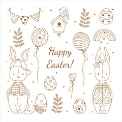 Cute Pastel Easter Bunny with Balloons – Spring Holiday Illustration, Adorable Fluffy Rabbit, Happy Easter Celebration, Festive Cartoon Character for Kids and Greeting Cards