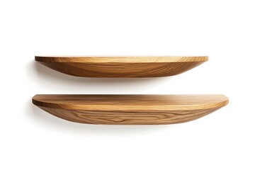 Fototapeta premium Two Curved Wooden Shelves Against a White Background