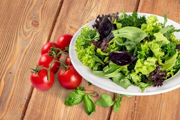 Fresh healthy tasty vegetable salad in plate