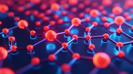 A vibrant depiction of molecular structures, showcasing interconnected atoms in a visually striking arrangement of red and blue hues.