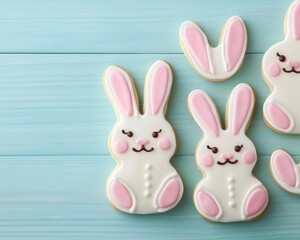 Obraz premium Handpiped pastel Easter bunny cookies with delicate icing details