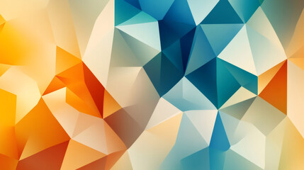 Obraz premium Low poly geometric pattern blending vibrant orange and blue hues, generating sleek digital aesthetic for contemporary graphic design projects