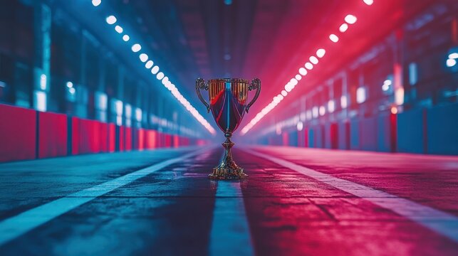 Award Trophy on Track in Neon Factory