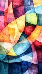 Fototapeta premium Abstract artwork featuring vibrant colors geometric shapes and curved lines