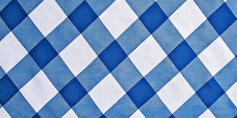 Fototapeta premium Checkered Tablecloth Pattern Close Up Detail Blue White Textured Fabric
