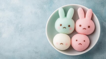 Pastel bunnyshaped mochi with sweet red bean filling and a soft chewy texture