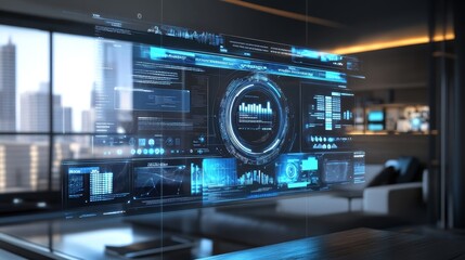 Obraz premium Futuristic HUD Display in Modern Office Technology Interface